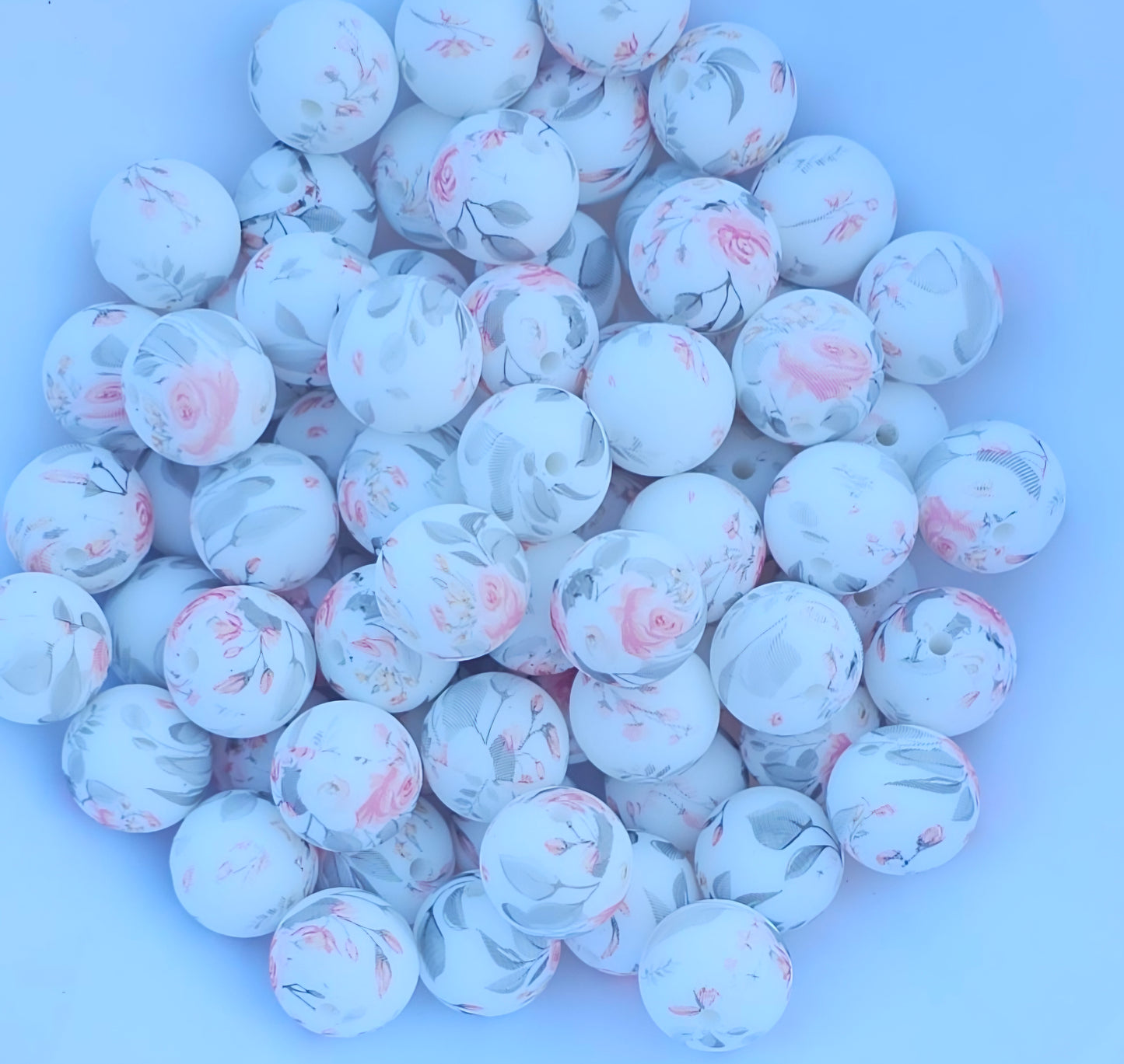 1 count New 15mm printed fall floral silicone bead