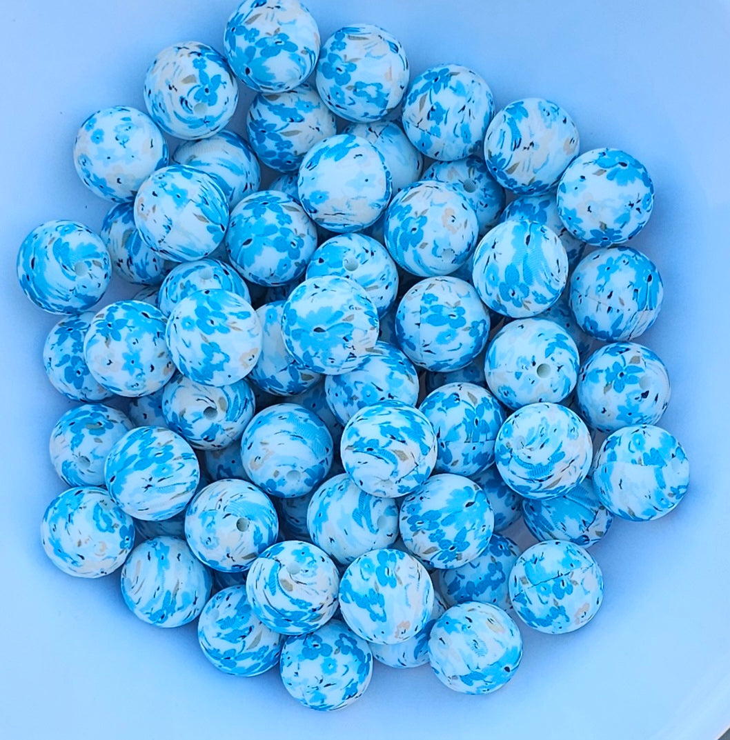 1 count New 15mm printed fall floral silicone bead