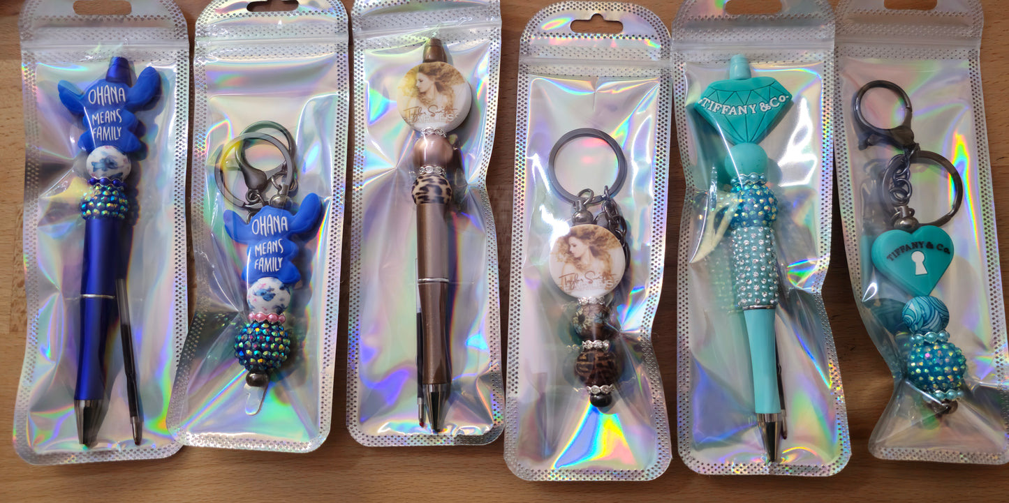 Wholesale custom completed beadable bundles pen and keychain 2 pack for resale