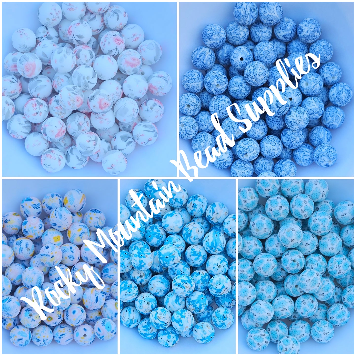 1 count New 15mm printed fall floral silicone bead