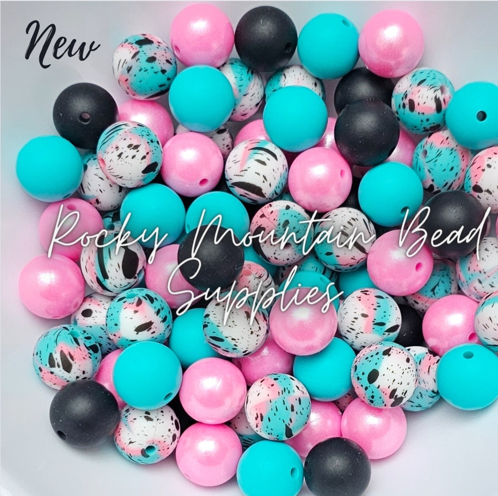 New DIY 15mm pink teal splatter mix 25 count- includes opals