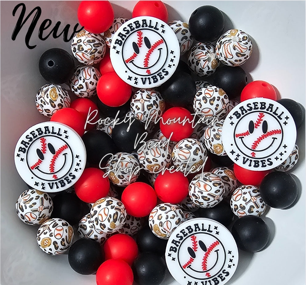 DIY baseball silicone beads mix 29 count includes 4 focals