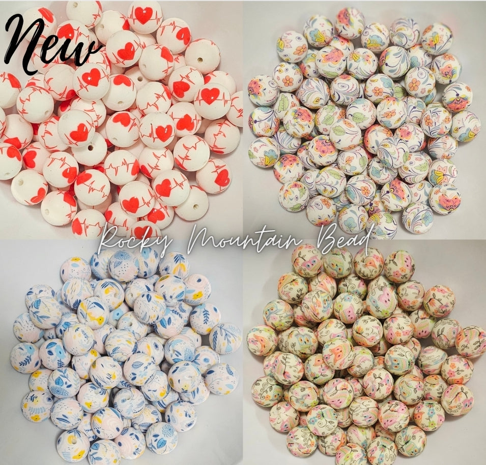 New 15mm printed silicone beads