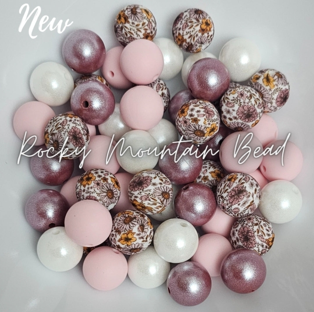 New-15mm silicone bead- fall floral- DIY BEADS MIX shop exclusive mix blush pink