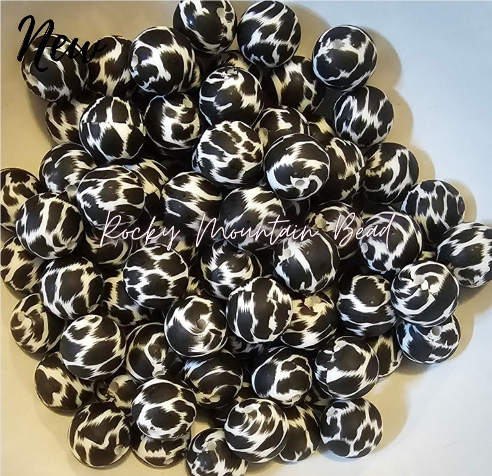 New 15mm printed bear leopard silicone beads 1 count