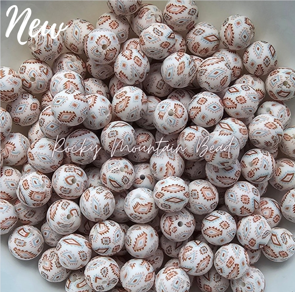 New 15mm printed light country silicone bead