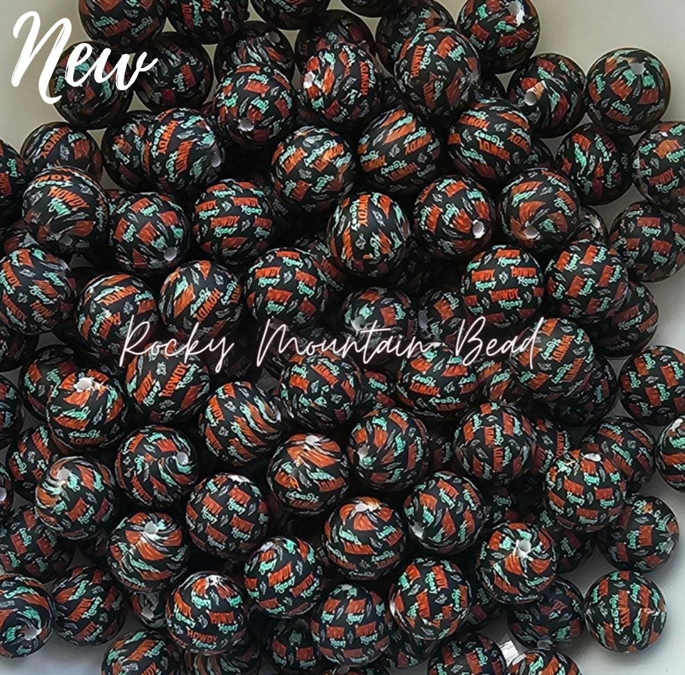 New 15mm printed howdy honey silicone bead