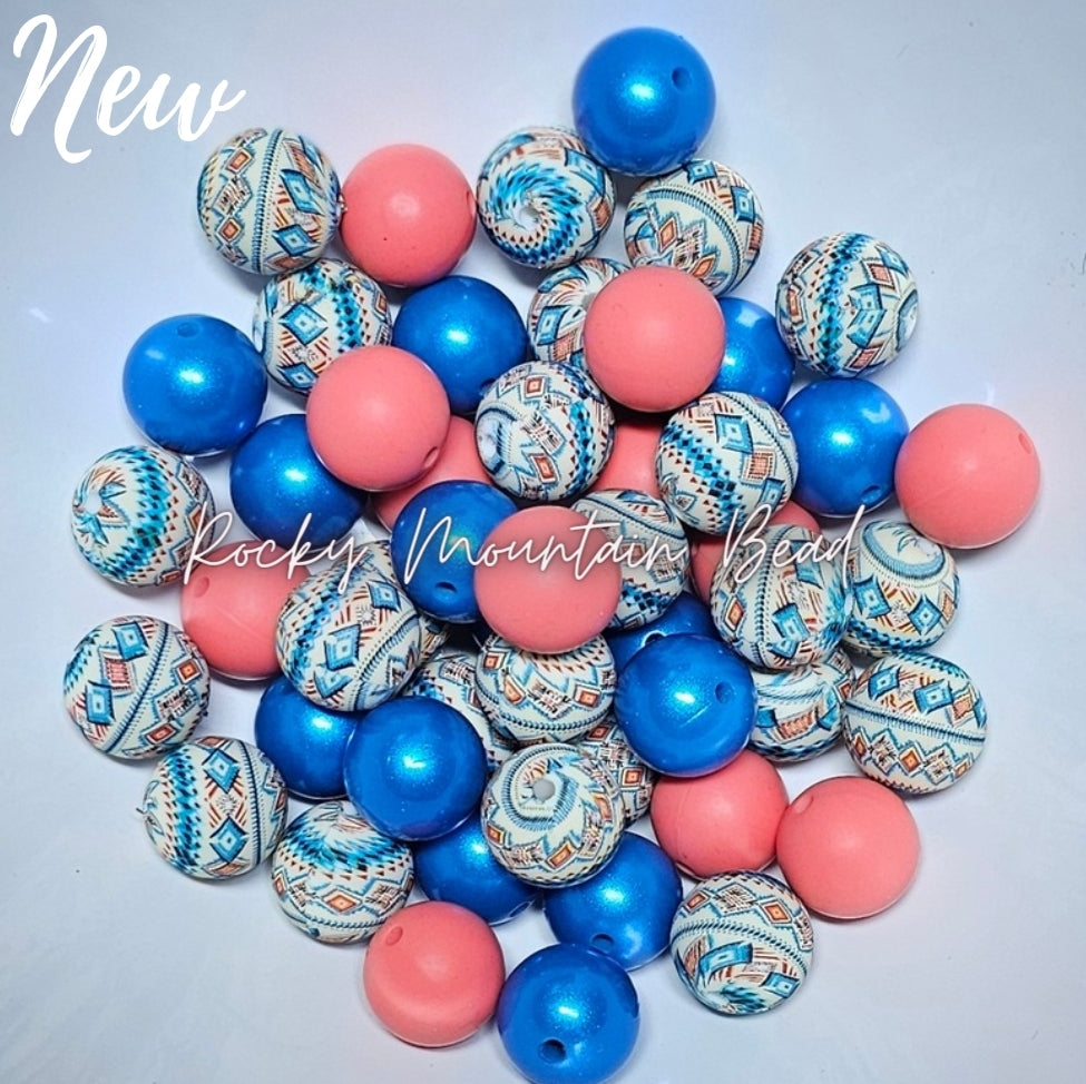 New - Western blues and coral Mix 15mm silicone includes Mettalics