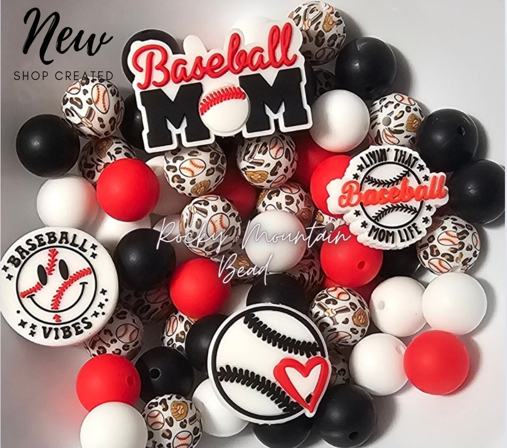 NEW DELUXE baseball mix 15mm siliconeBEADS