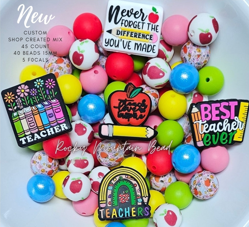 NEW DELUXE teacher mix 15mm silicone mix includes opals 45 count DIY Beads