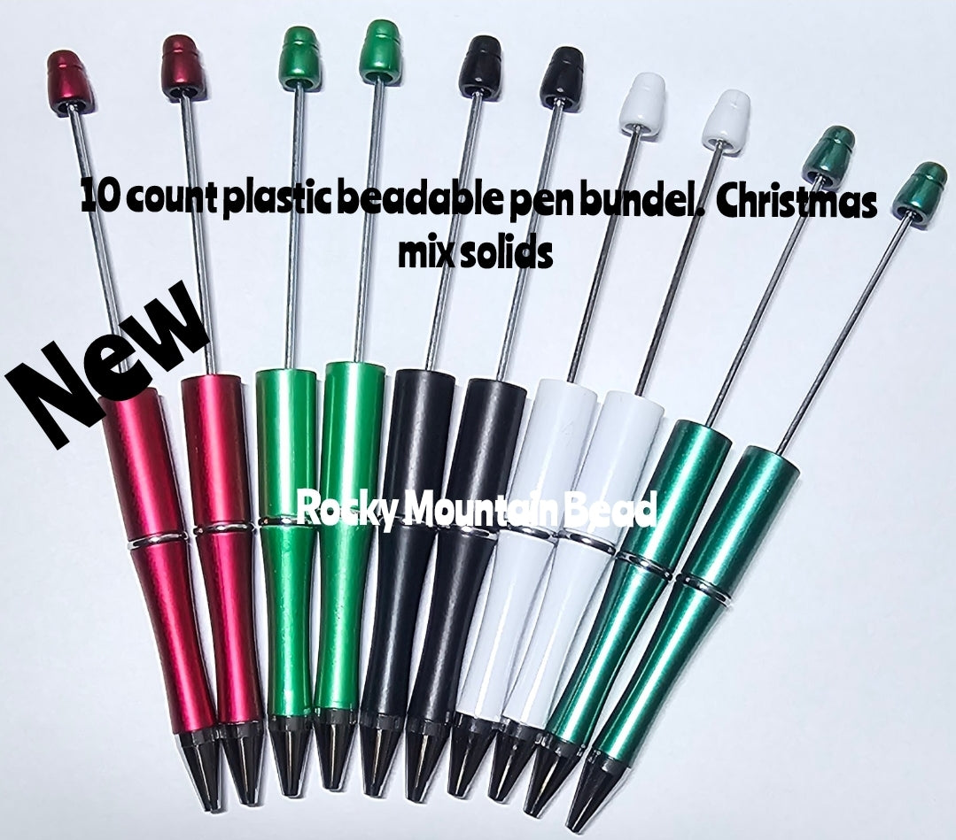 10 count Christmas pens mix plastic beadable pens