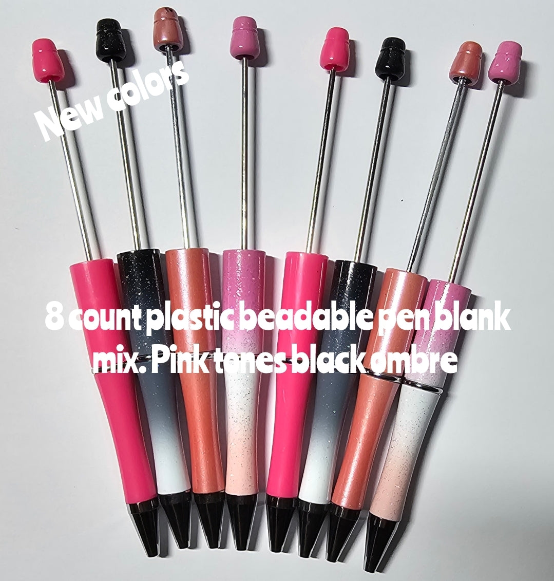 8 count New colors plastic beadable pen blanks pink tones ombre