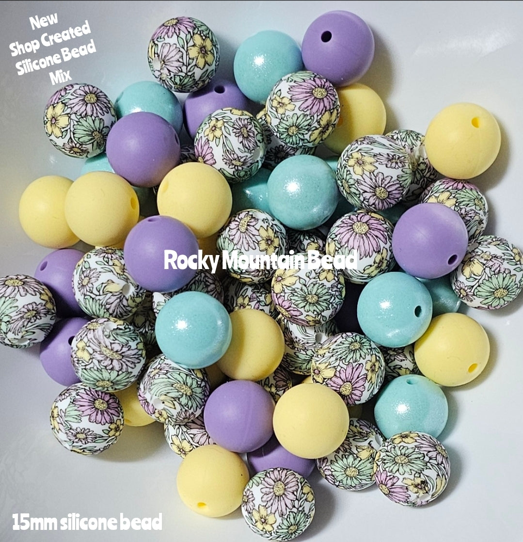 New flower 15mm silicone mix 25 count DIY Beads