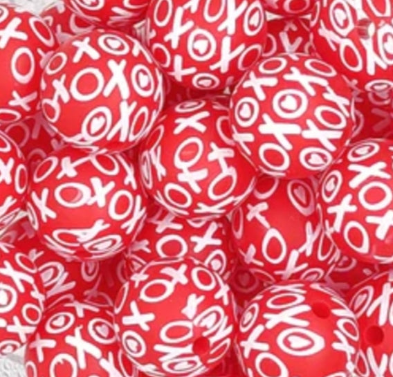New 7 options of 15mm printed hearts silicone bead 1 count