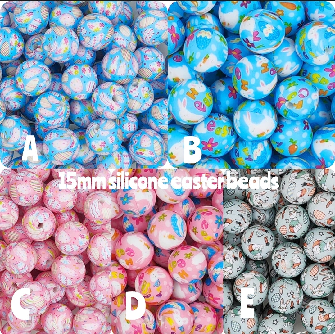 New 15mm printed easter silicone bead 5 count