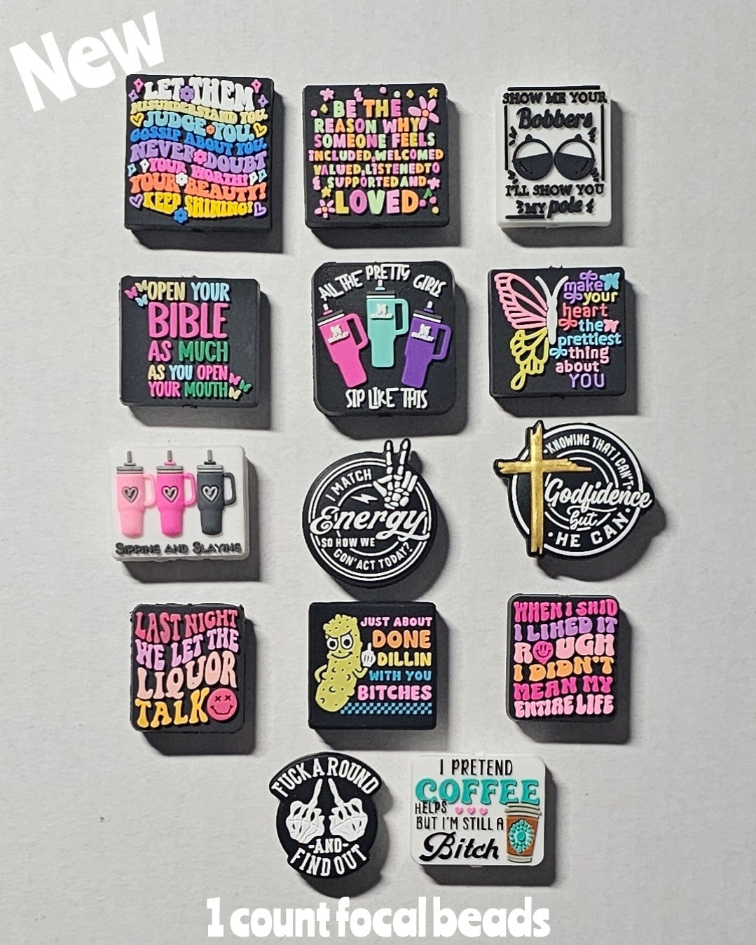 New 1 count focal beads- sassy- religious many new shop customs