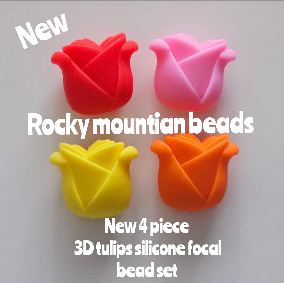New 4 piece custom tulips 3D beads