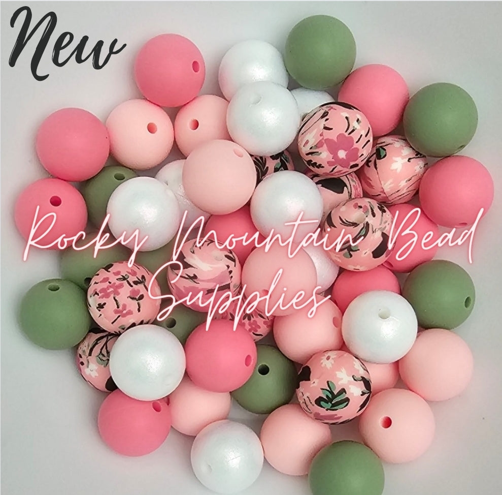 15mm DIY BEADS MIX CHERRY COTTON 25 count silicone bead mix