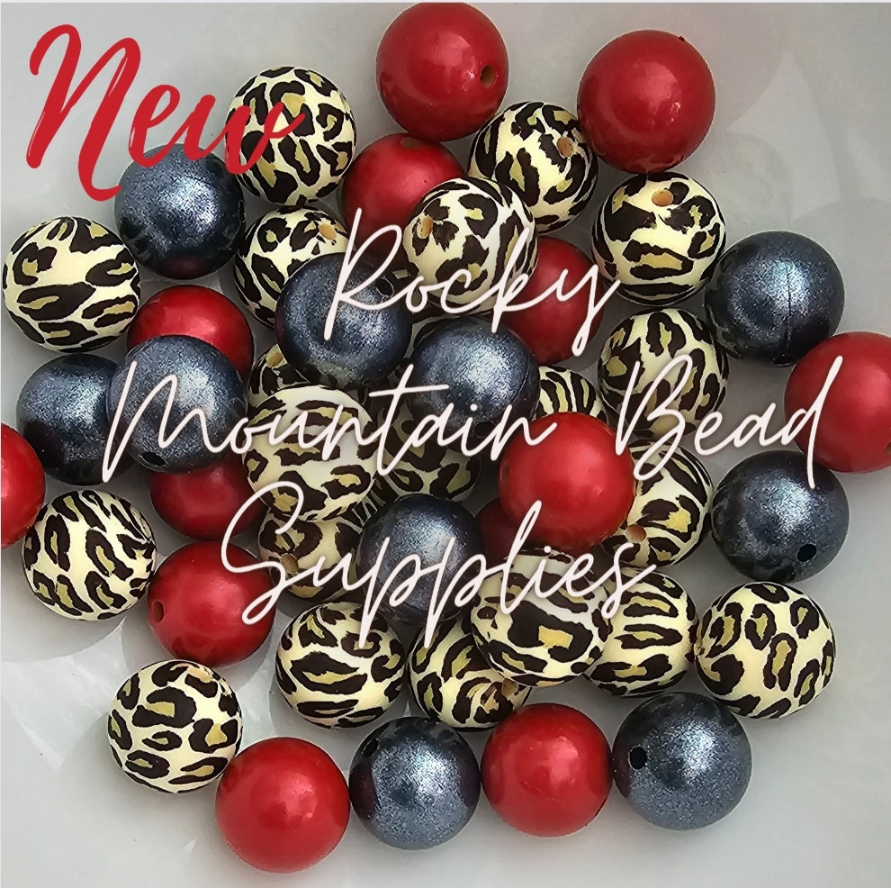 NEW mix 15mm silicone lepord ruby DIY bead mix 25 count
