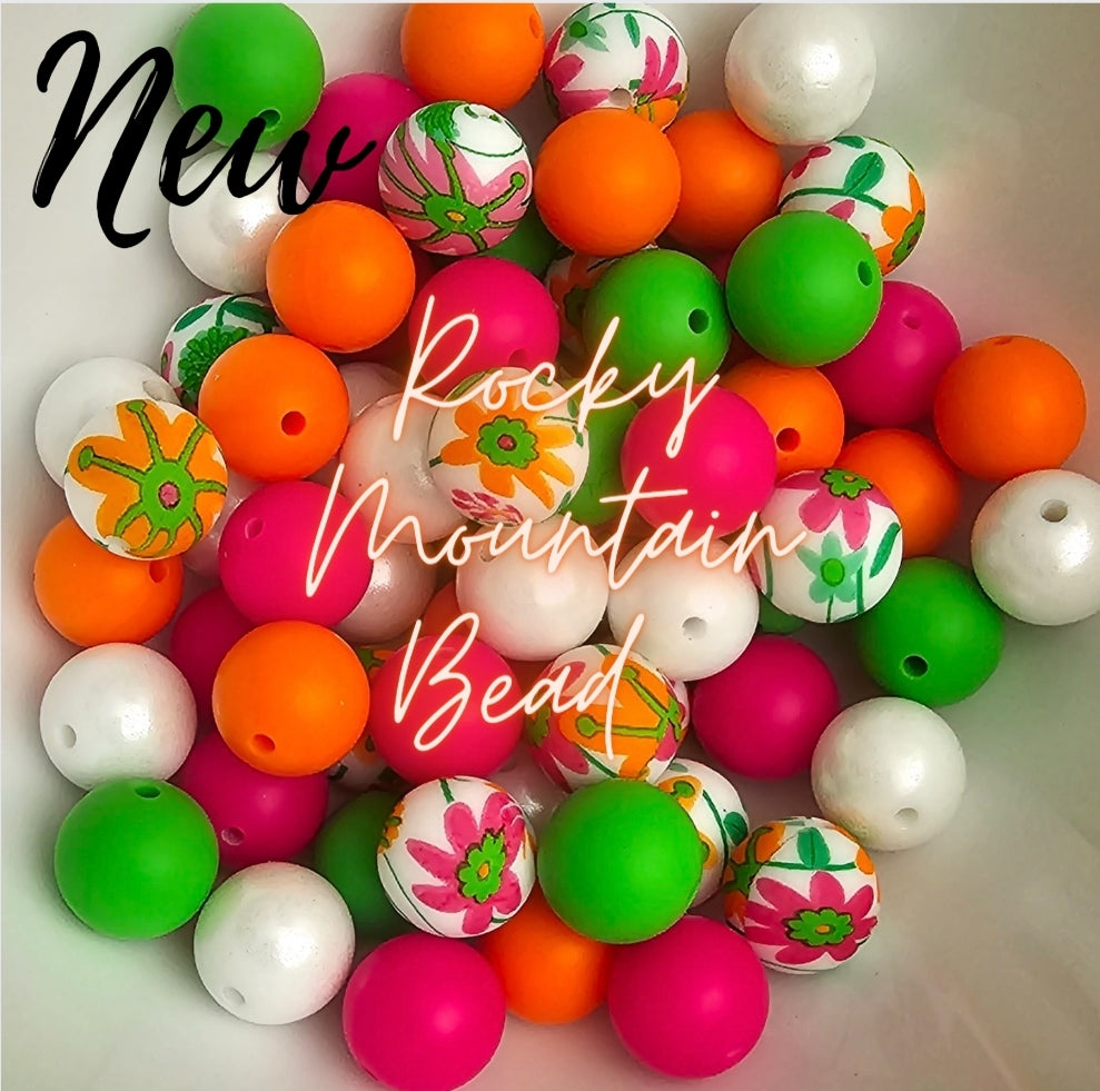 NEW custom mix 15mm silicone DIY Floral beads mix