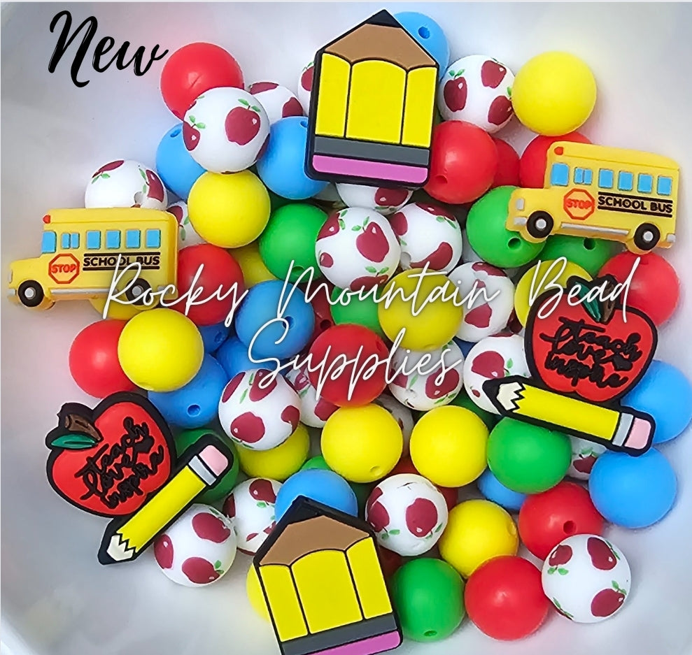 DIY BEAD MIX School silicone bead mix 32 COUNT INCLUDES 6 FOCAL BEADS