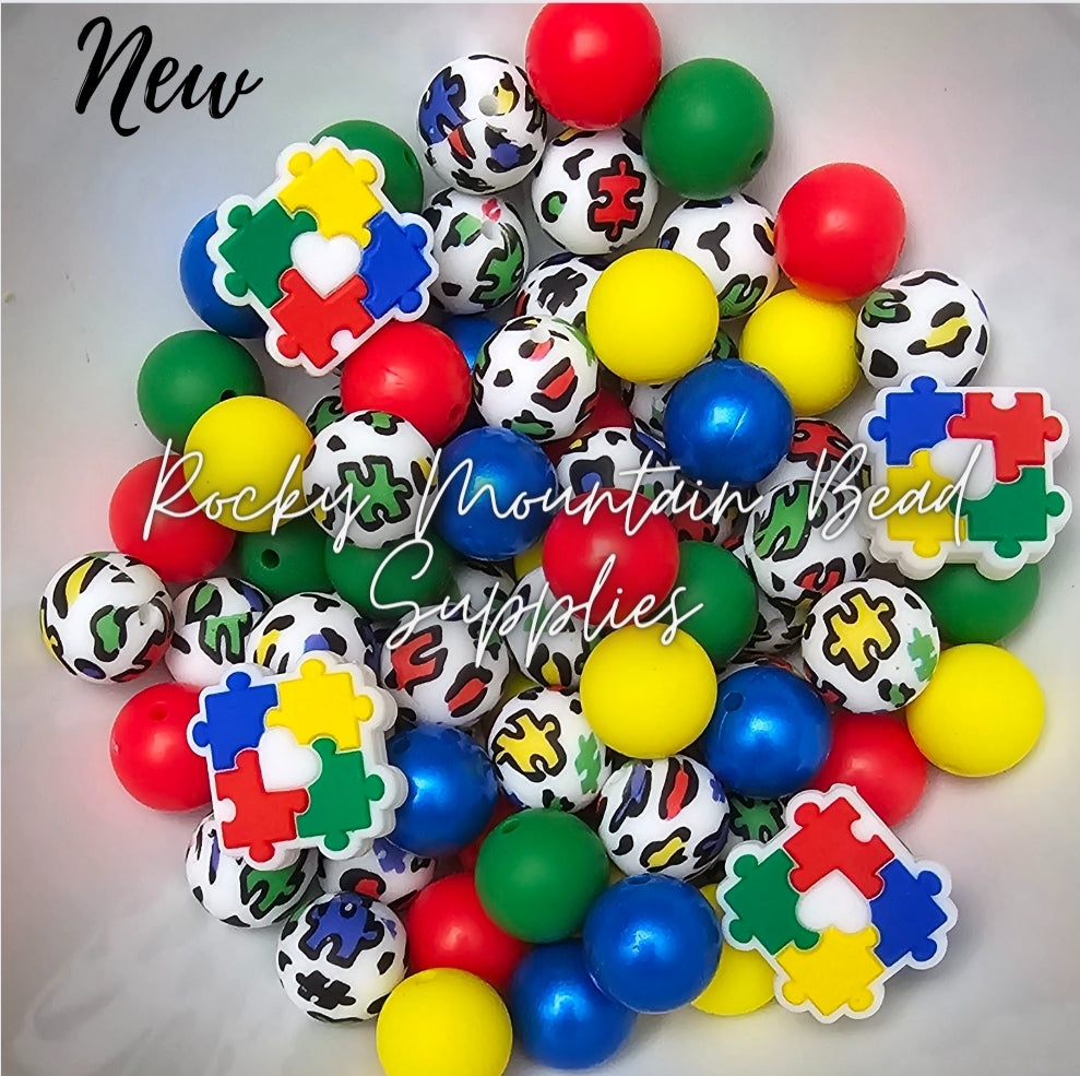 DIY BEAD MIX Autism silicone bead mix INCLUDE 4 FOCAL BEADS