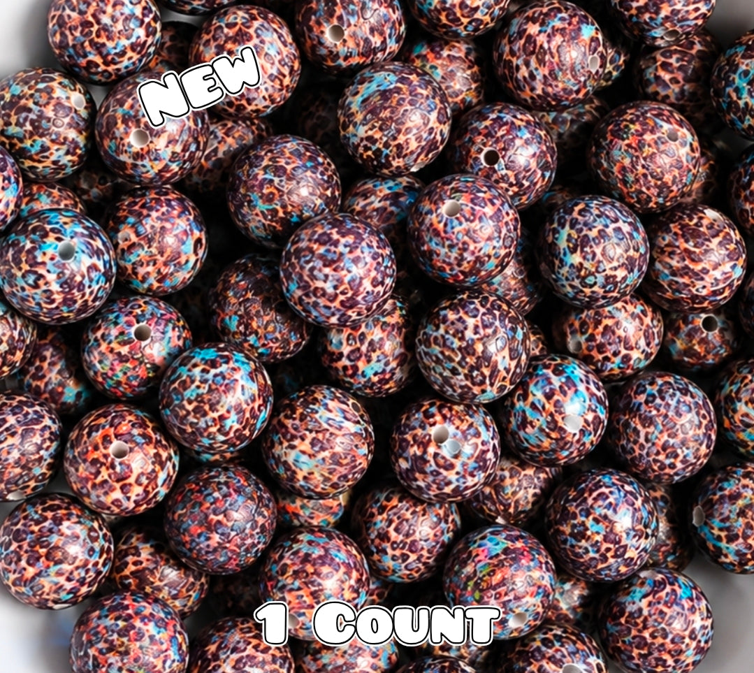 New 1 Count DIY Silicone Beads 15mm printed Shop Made Fall Cheetah Marbel Teal