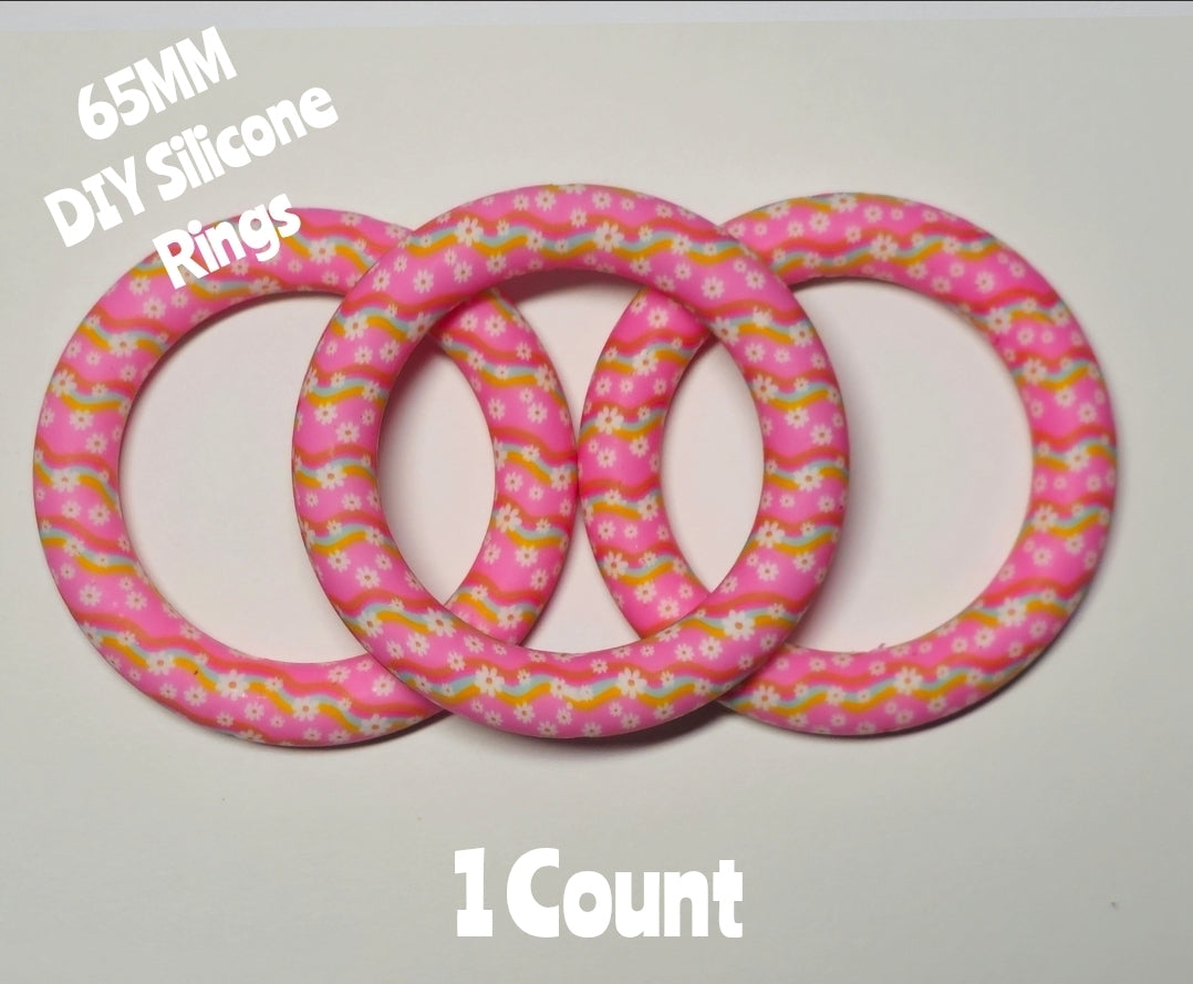 1 Count DIY 65MM Silicone Rings Craft Supplies Beadable Blanks Pink Flowers Rainbows