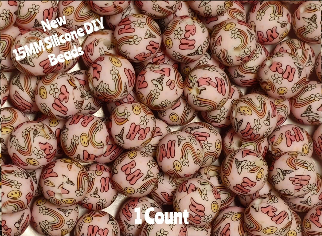 New 1 Count DIY Silicone Beads 15mm printed nurse medical beadable accessories