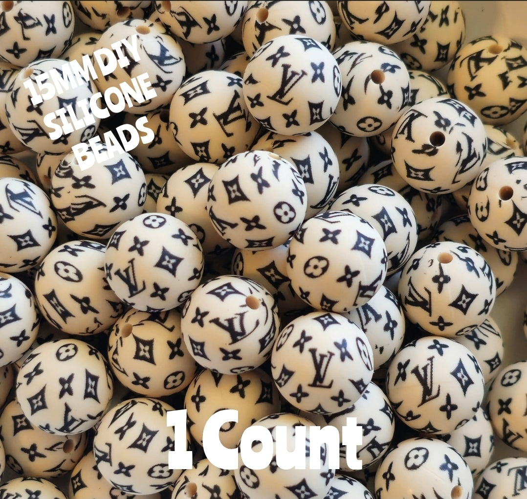 New 1 Count 15mm printed Luxury silicone beads
