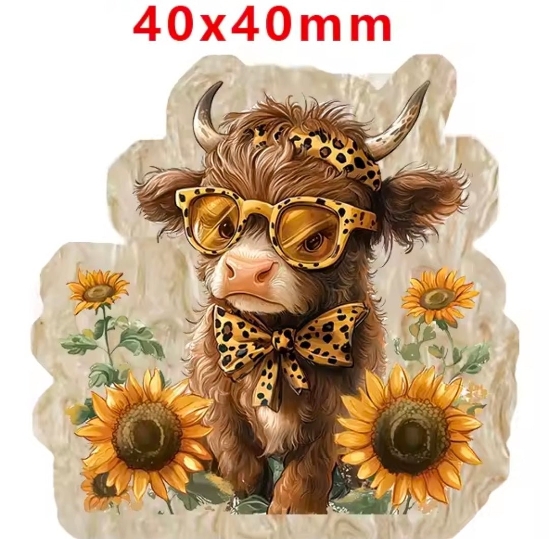 Glitter Acrylic Flatback- Acrylic Planer Resin Charm Sunflower Cow