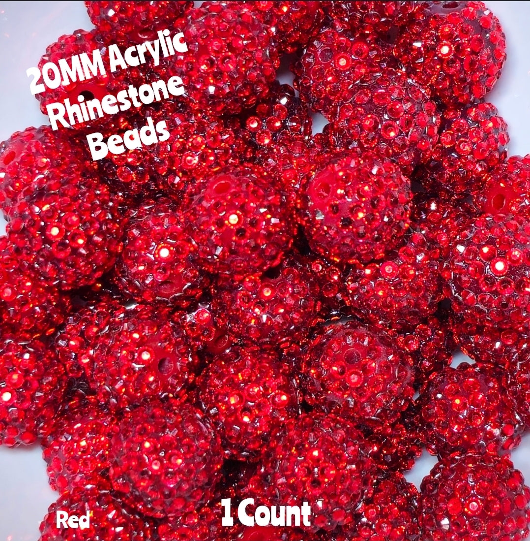 1 Count 20MM DIY Fancy Rhinestone Red Acrylic Beads Craft Supplies