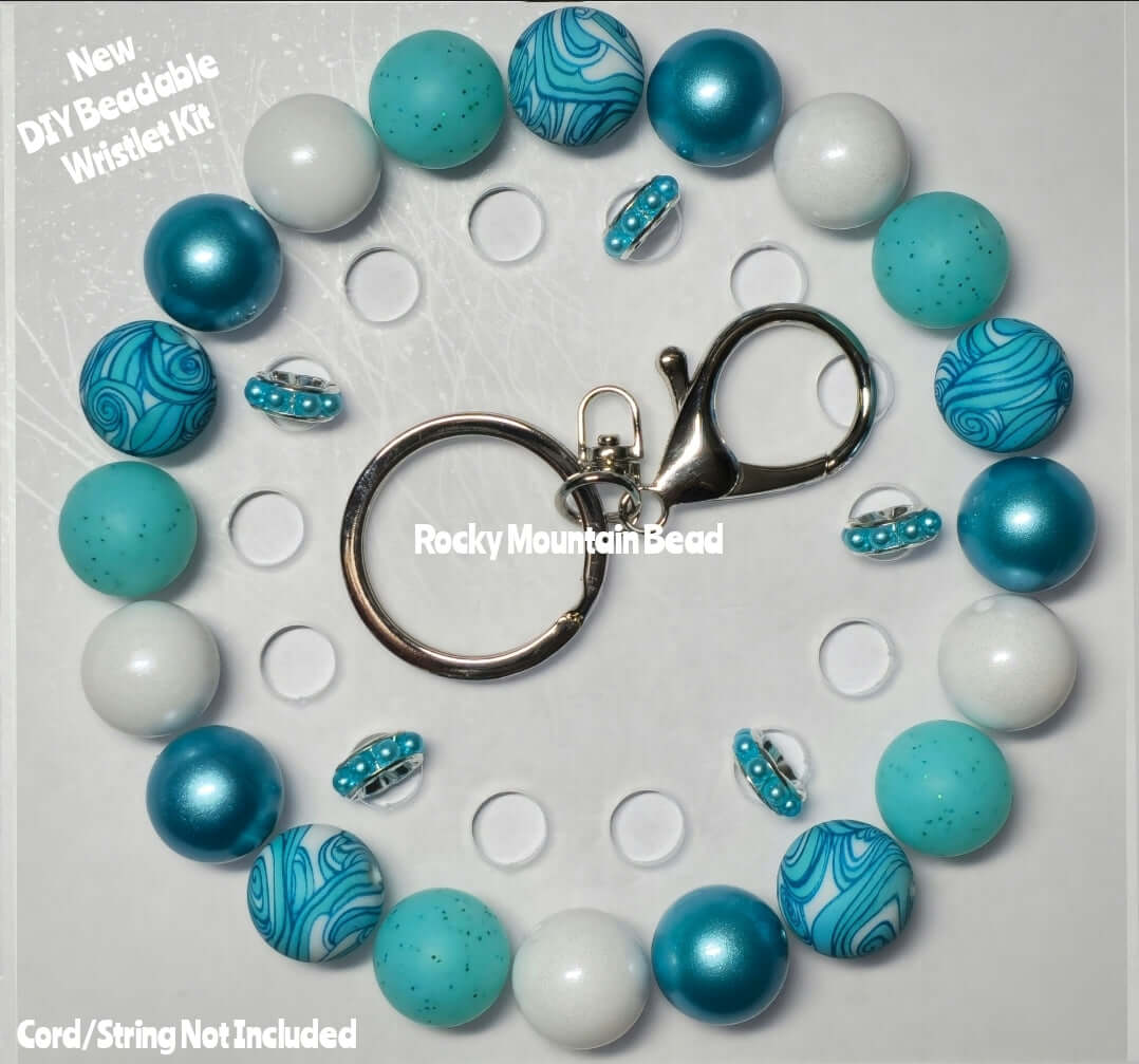 New 1 Count DIY Deluxe Beadable Wristlet Kit- Teal Ocean Waves Beadable Accessories