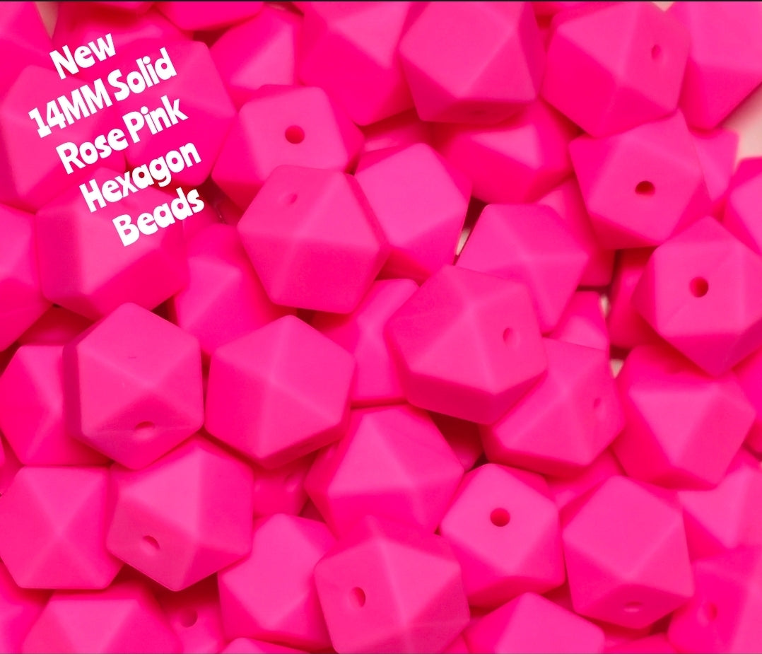1 Count DIY Beads 14MM Solid Rose Pink Hexagon Beads