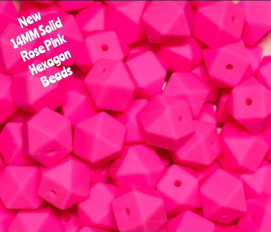 1 Count DIY Beads 14MM Solid Rose Pink Hexagon Beads