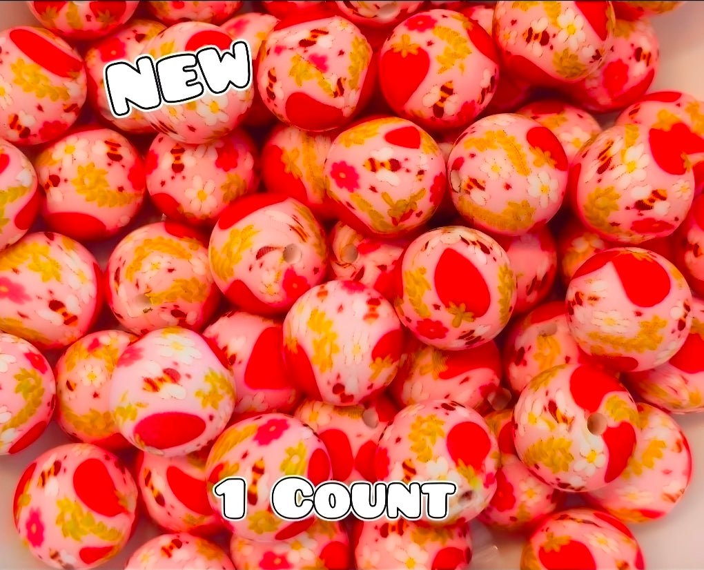 New 1 Count DIY Silicone Beads 15mm printed Strawberry Dreams