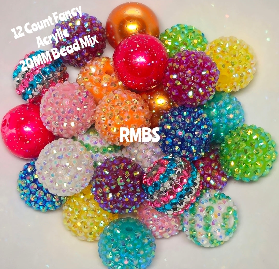 12 Count 20MM DIY Fancy Rhinestone Mix Acrylic Beads Craft Supplies
