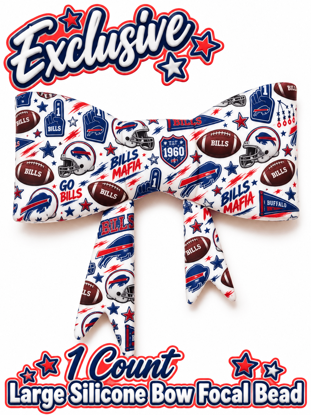New Shop Exclusive 1 Count Large Silicone Bow FOOTBALL BILLS