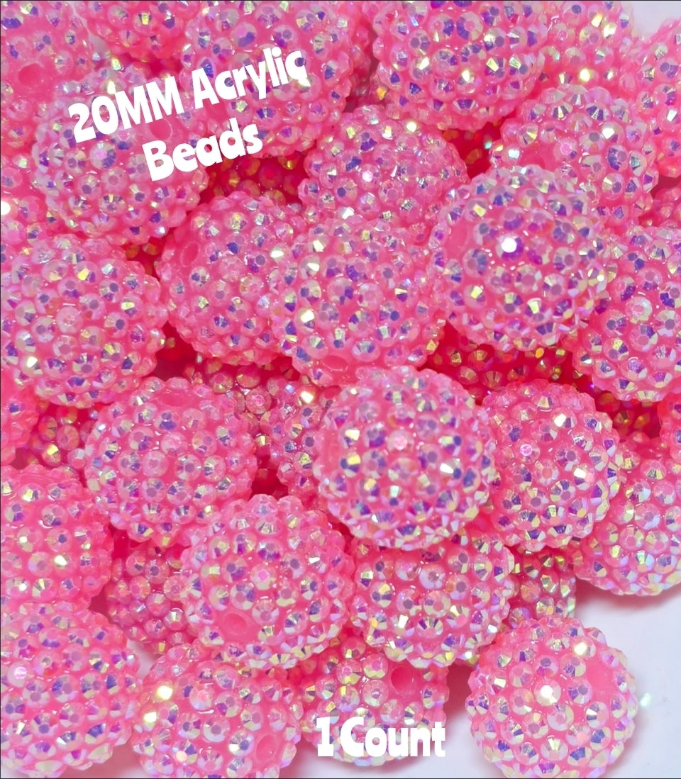 1 Count 20MM DIY Fancy Rhinestone Pink Pink Acrylic Beads Craft Supplies