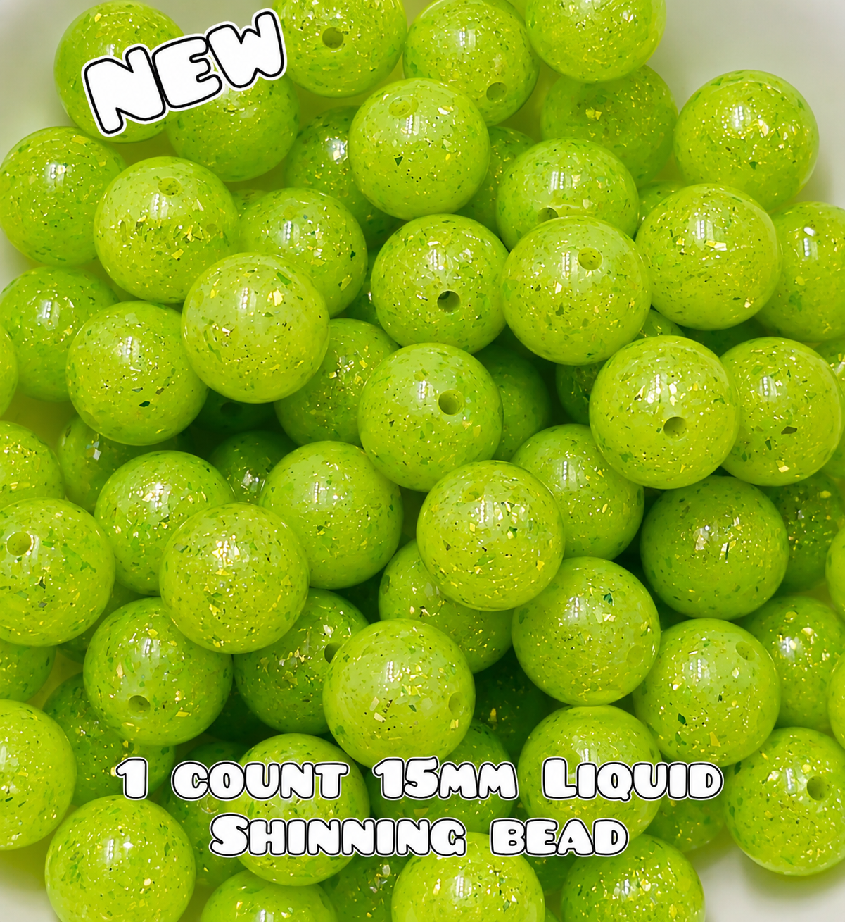 NEW 15mm DIY Silicone Beads Glitter Glossy 1 Count Green
