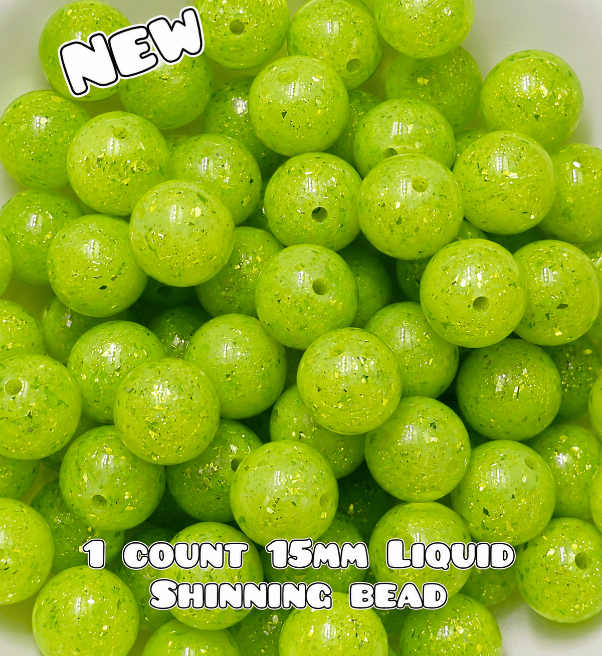 NEW 15mm DIY Silicone Beads Glitter Glossy 1 Count Green