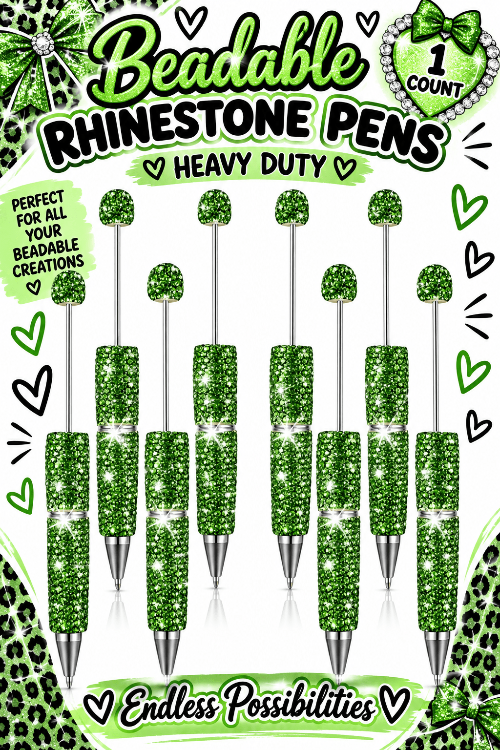 1 Count Beabable PEN Blanks Rhinestone Pen Green