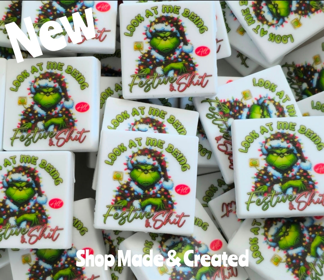 New Shop Made 1 Count Printed Silicone Focal Bead