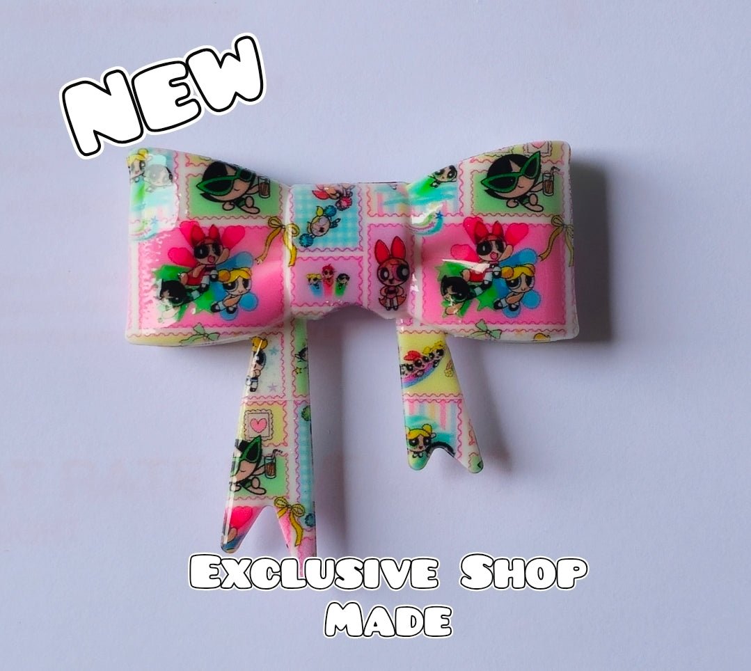 1 Count Character Powder Puff Girls Large Silicone Bow Bead GLOSSY SHINY FINISH- Exclusive New Release