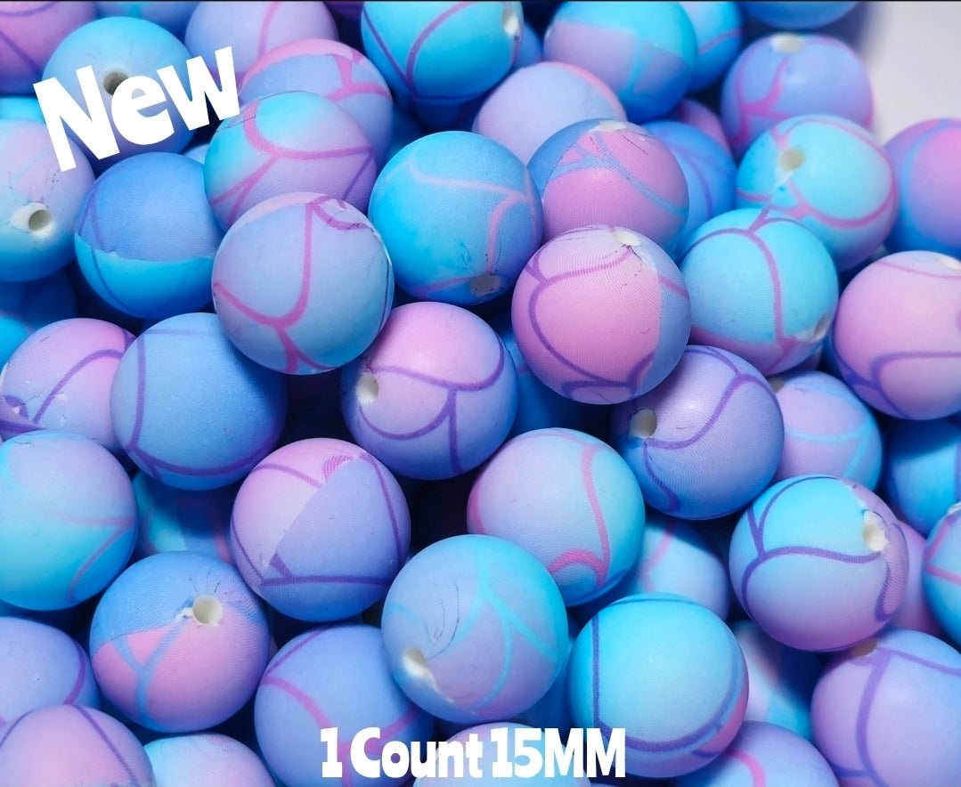 New 1 Count Ombre Mermaid Prints 15mm printed Silicone Beads