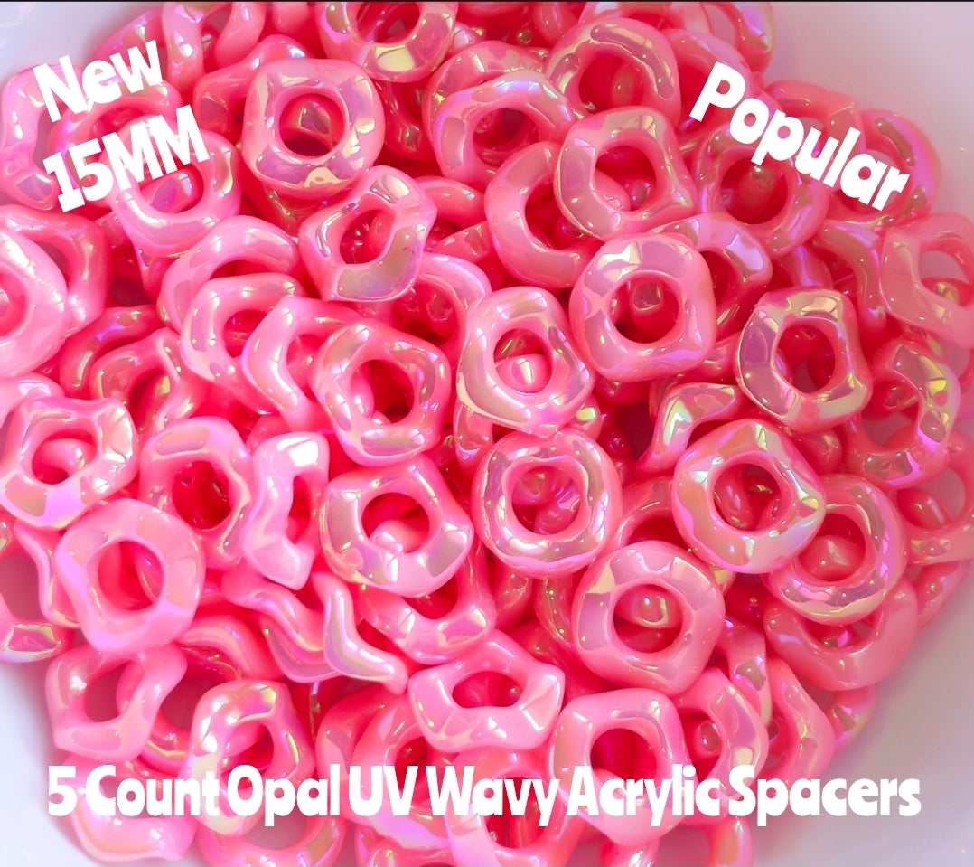 New Colors 15MM Popular Acrylic Large HOLE Wavy Spacers Beads 5 Count FITS ANY AND ALL BEADABLES