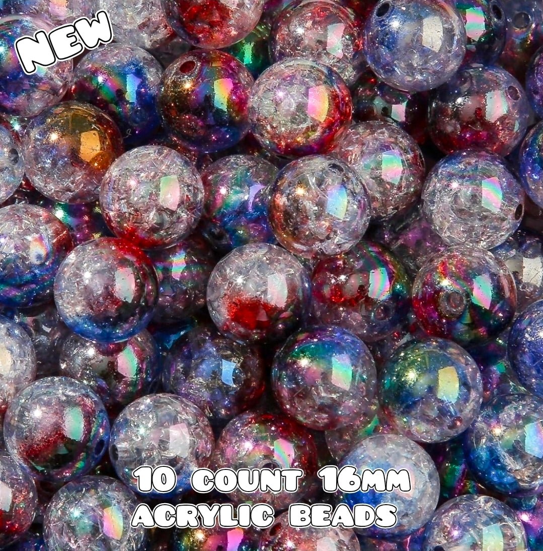 New 10 Count Acrylic 16mm Beads Multi Color Mix Crackle Ombre