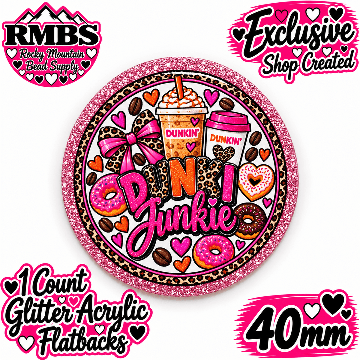 Exclusive 1 Count Custom Exclusive Glitter Acrylic Flatback 40mm DUNKI JUNKIE