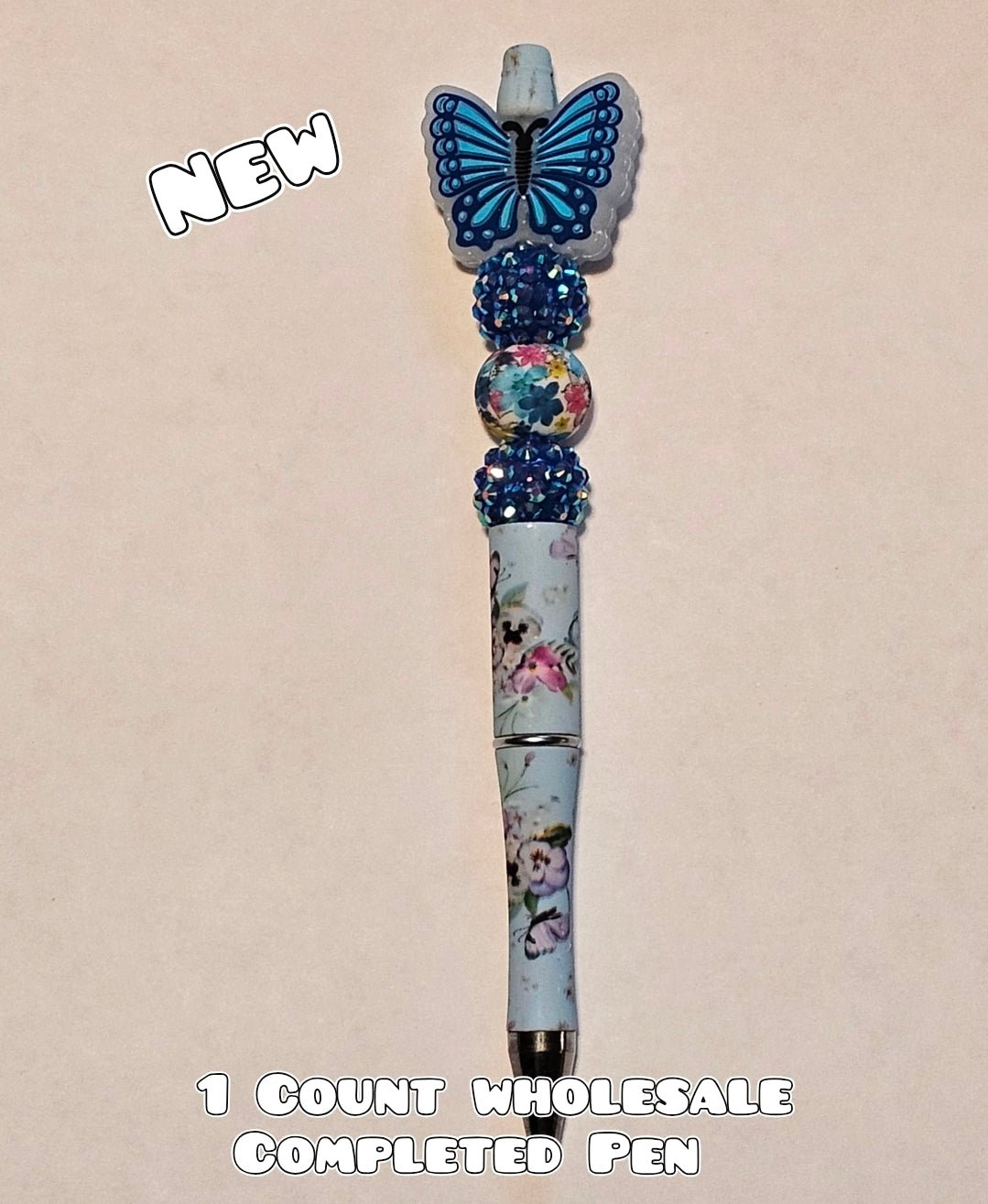 Wholesale 1 Count Beadable Pens Blue Butterfly