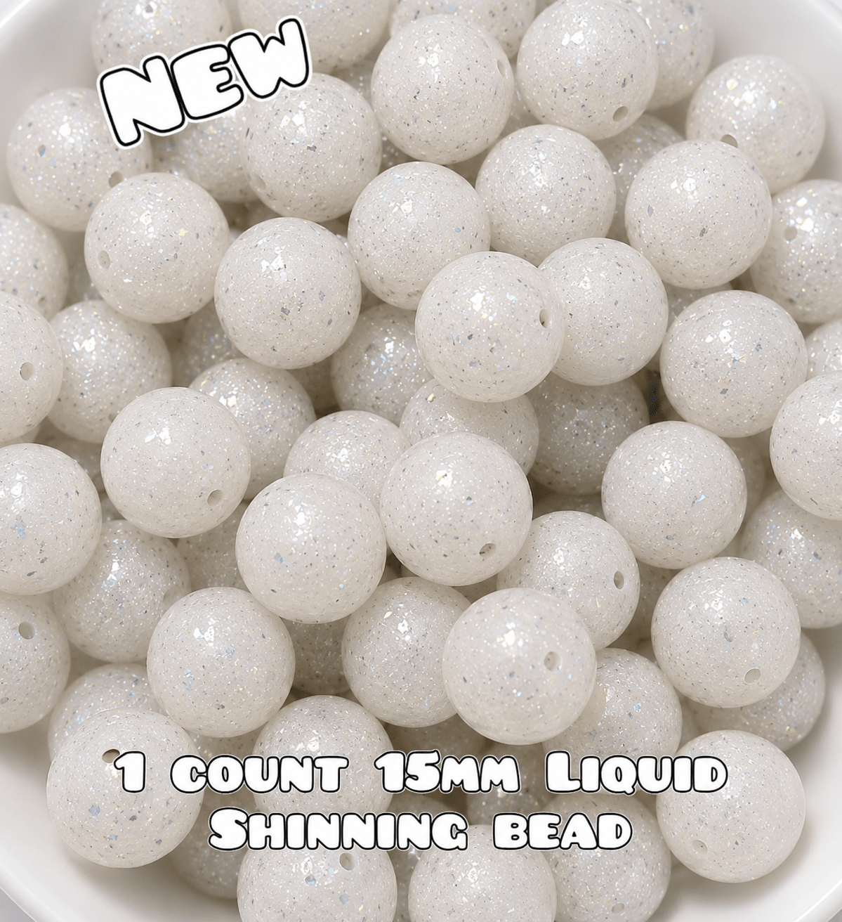 NEW 15mm DIY Silicone Beads Glitter Glossy 1 Count White